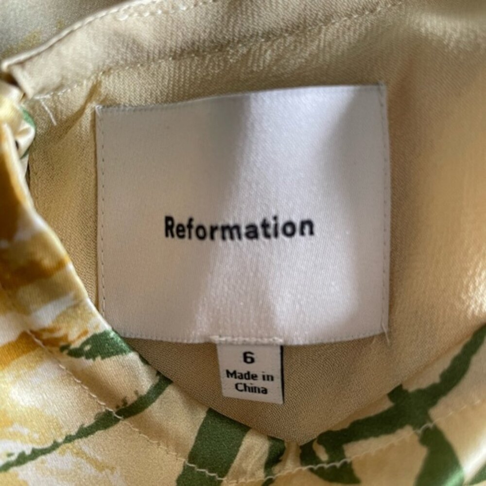 NEW Reformation Anaiis Long Backless Silk Dress Honeyglow Yellow Floral | US 6 - Picture 10 of 16